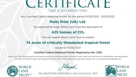 Potts Print certified by World Land Trust