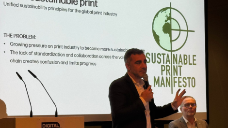 Carlos Lahoz at the launch of the Sustainable Print Manifesto in Berlin.