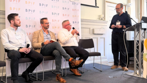 From left Aaron Leishman (Bluetree Group), Kyle Jardine (BPIF), Anthony Rowell (Tradeprint), and Chris Brock (Digital Printer Magazine)