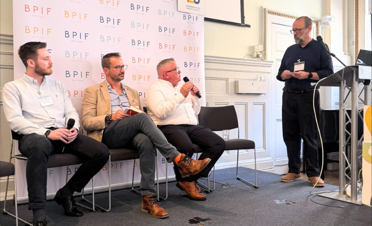 From left Aaron Leishman (Bluetree Group), Kyle Jardine (BPIF), Anthony Rowell (Tradeprint), and Chris Brock (Digital Printer Magazine)