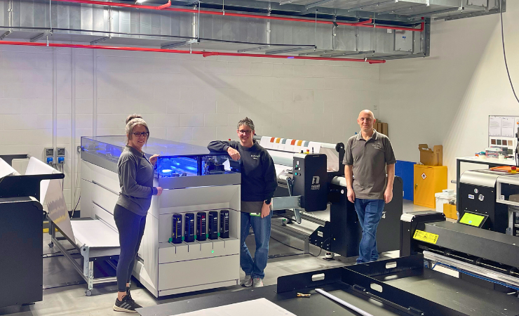 From left: Clair Daniels, Nicola Craven, patterning operatives with Nick Hayward, patterning team leader, Romo.