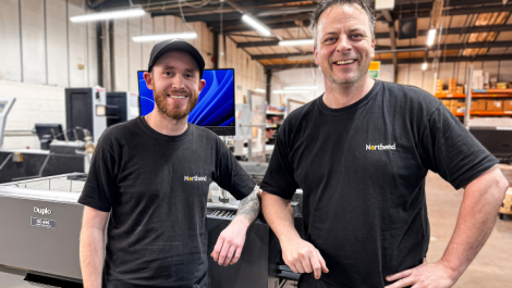 Northend's Toby Truman-Wright, wide format printer (L) and Dan Littlewood, post press team leader