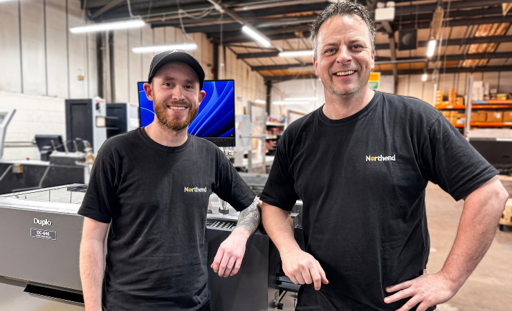 Northend's Toby Truman-Wright, wide format printer (L) and Dan Littlewood, post press team leader