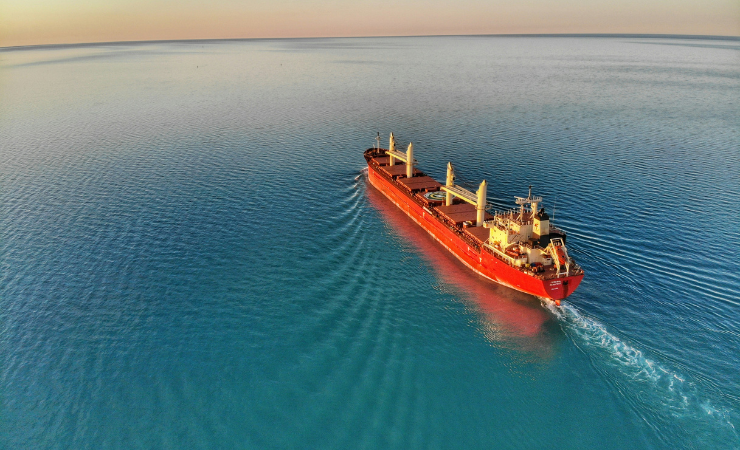 Image of a container ship at sea.