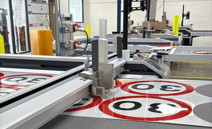Road signs being prepared on a Zund machine at William Smith