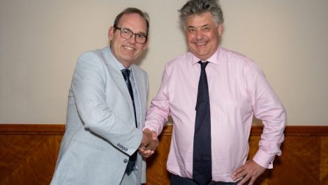 Stuart Murphy (left) hands over the Picon chairmanship to Tim Klemz