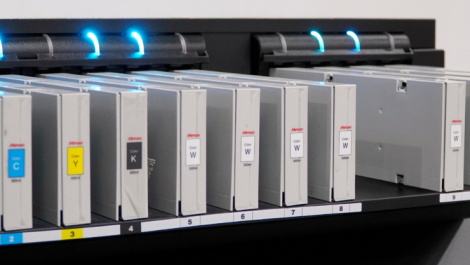 The new TxF300-75Plus is equipped with four additional white ink cartridge slots and Mimaki’s UISS (Uninterrupted Ink Supply System)