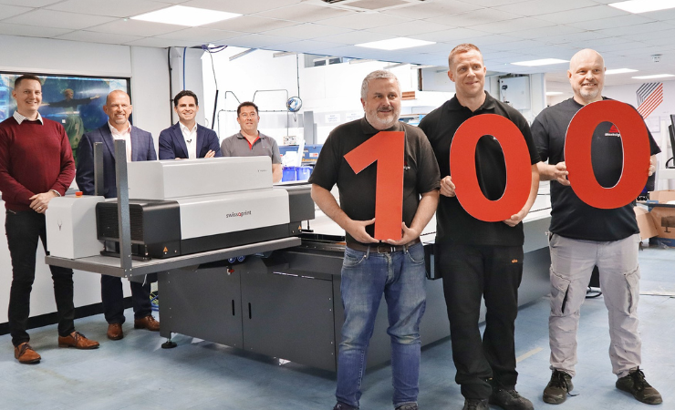 Swiss manufacturer of large format printers, swissQprint, has celebrated the installation of its 100th machine in the UK.