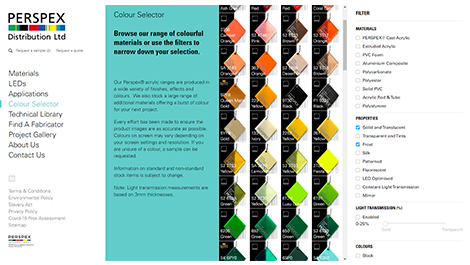 Perspex adds colour selector to redesigned website
